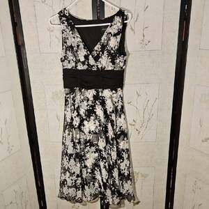 Connected Apparel Black and White Sleeveless A-line Midi Dress for Wedding Guest